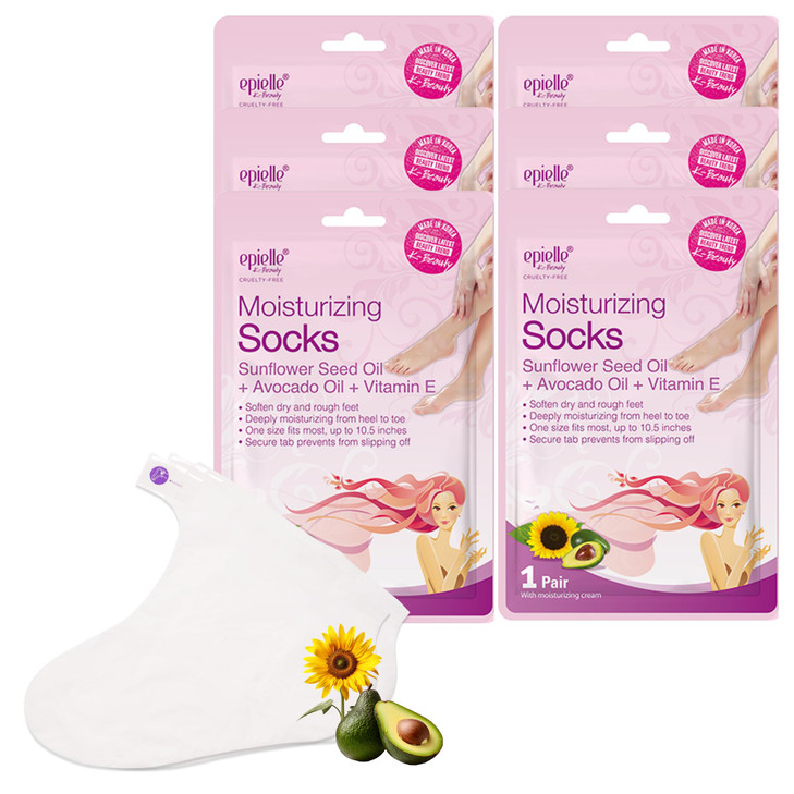 Epielle Moisturizing Foot Mask 6 Pairs Soften with Sunflower Seed Oil Vitamin E Deep Moisturizing Socks for Dry Cracked