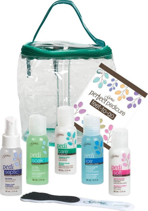 Gena FeetToGo At Home Pedicure Kit Foot Spa Pedi Kit Travel Set with Pedi Soak Callus Softener Gel Spray Scrub Tool