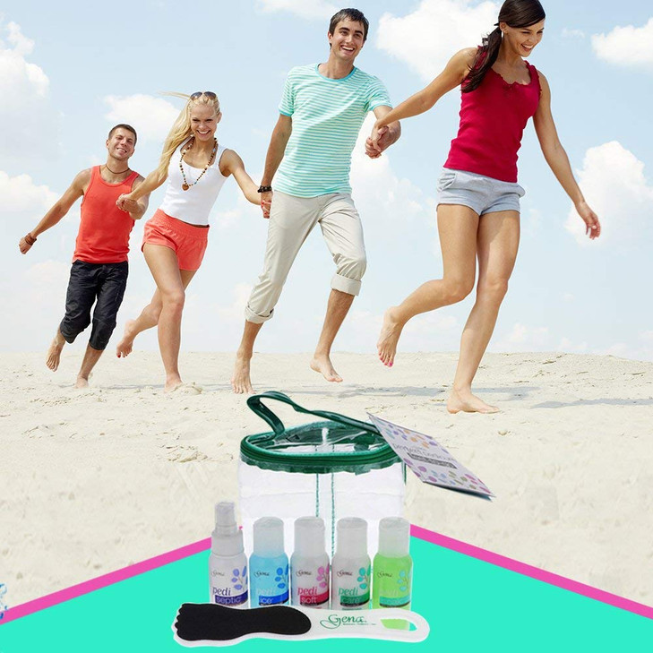 Gena FeetToGo At Home Pedicure Kit Foot Spa Pedi Kit Travel Set with Pedi Soak Callus Softener Gel Spray Scrub Tool