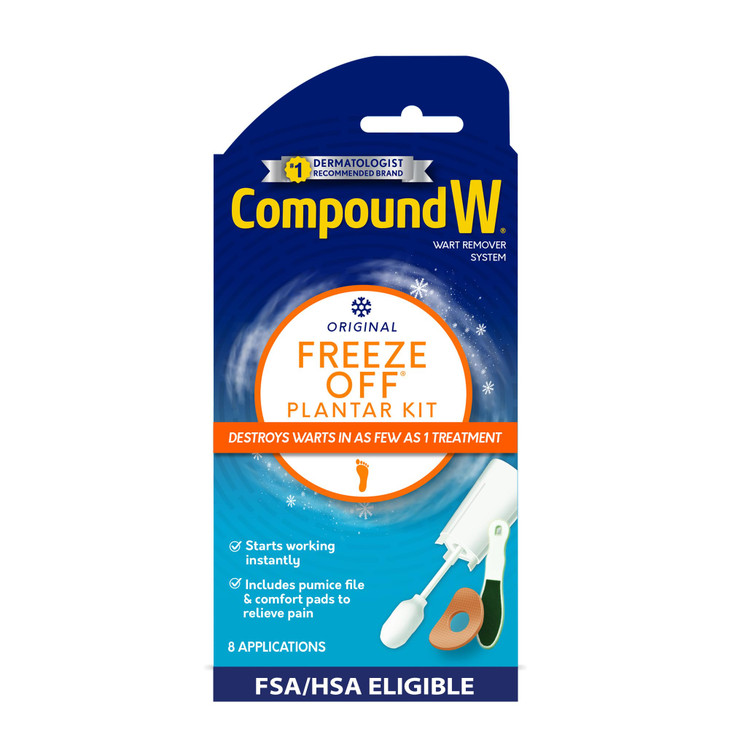 Compound W Freeze Off Wart Removal Kit with Pumice File Comfort Pads Plantar Wart Remover 8 Applications