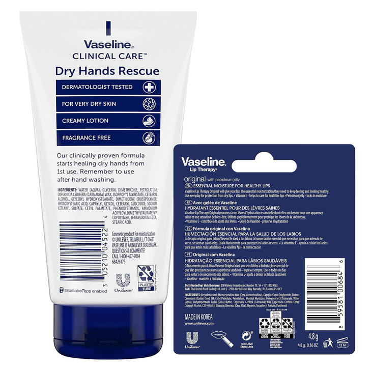 Vaseline Hand Cream Dry Hands Rescue 2Pack Clinical Care Formula FragranceFree 51 Oz Ea Lip Therapy Original Moisturizer
