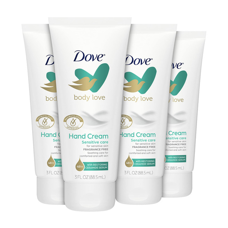 Dove Body Love Hand Cream Sensitive Skin 4 Ct FragranceFree Soothes and Comforts Rough Dry Skin 3 oz