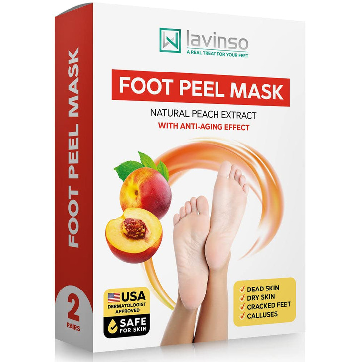 Lavinso Foot Mask that Removes Dead Skin and Callus 2 Pack Peach Feet Peeling Mask Extra Strength