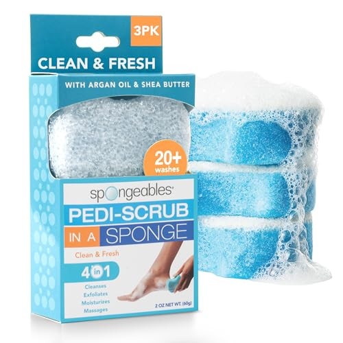 Spongables Pedi Scrub Foot Exfoliating 20 Wash Sponge Clean Fresh 3 Count