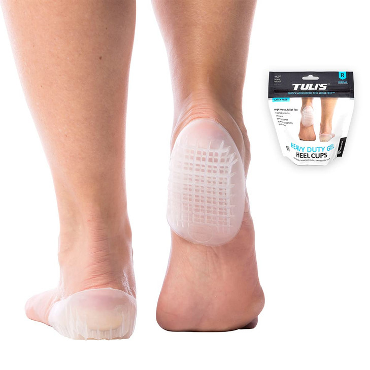 Tulis Heavy Duty Gel Heel Cups Cushion Insert for Shock Absorption Plantar Fasciitis Severs Disease and Heel Pain Relief