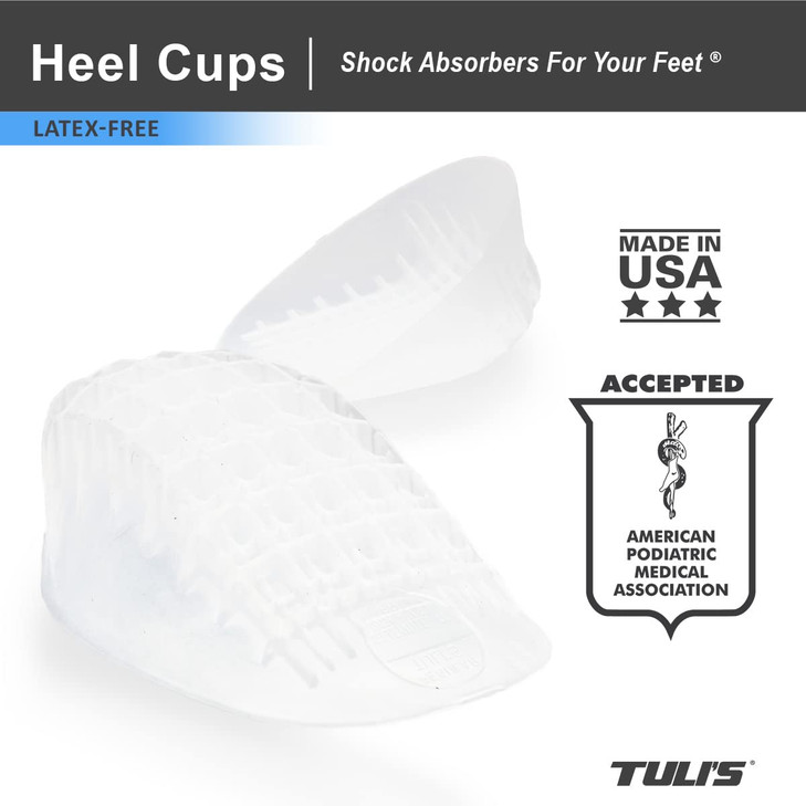 Tulis Heavy Duty Gel Heel Cups Cushion Insert for Shock Absorption Plantar Fasciitis Severs Disease and Heel Pain Relief