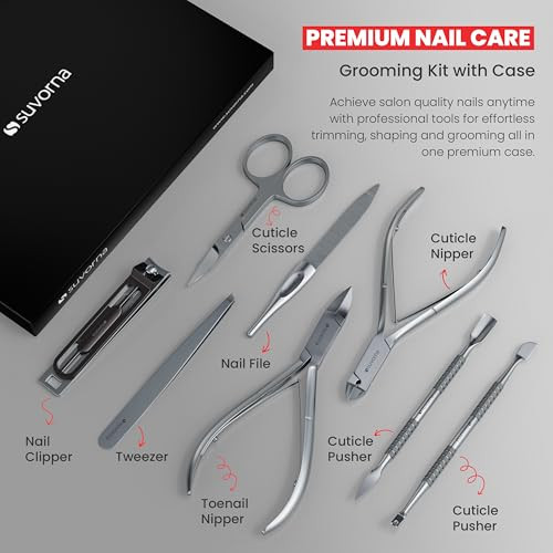 Suvorna Manicure Kit for Women with Nail Clippers Nail Scissors Cuticle Pusher Nail File Tweezer Made with Stainless Ste