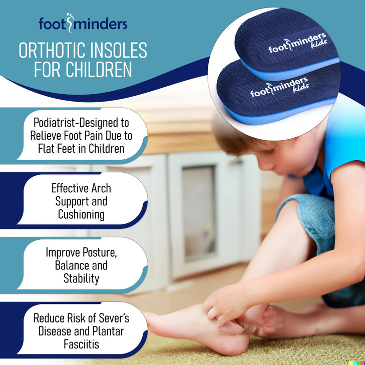 Footminders Kids Orthotic Insoles Arch Support Shoe Inserts for Flat Feet Plantar Fasciitis Heel Pain Relief Childrens O