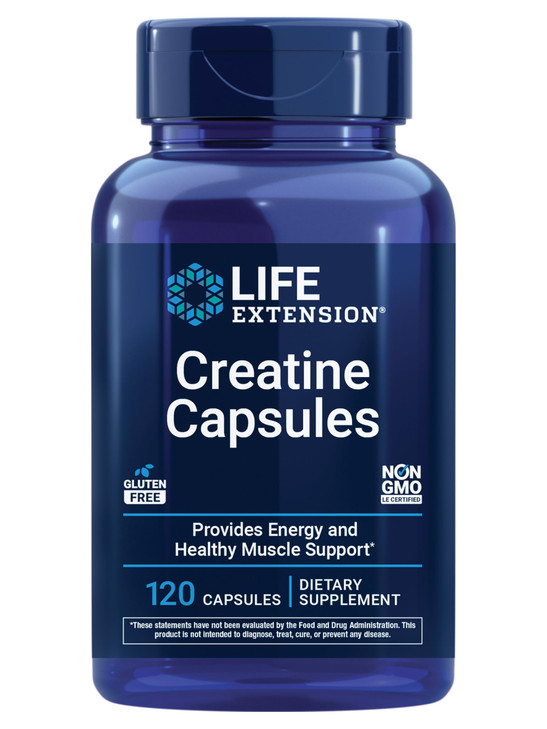 Life Extension Creatine Capsules  Creatine Monohydrate  Promotes Strength, Lean Muscle, Healthy Endurance  Non-GMO, Gluten-Free  120 Capsules