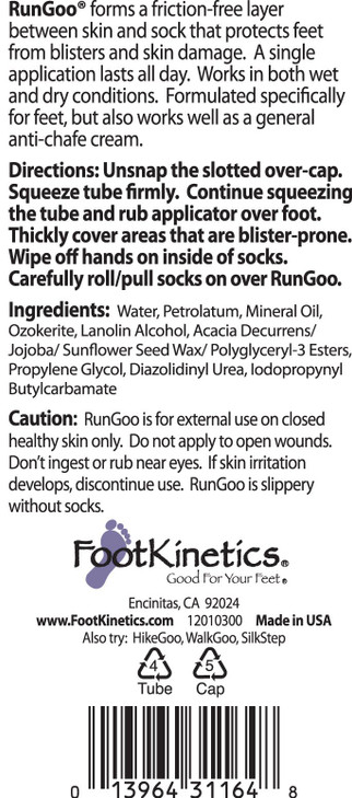 Foot Kinetics RunGoo Blister Prevention Cream for Running and Athletes 55 oz LongLasting SweatResistant Prevents Chafing