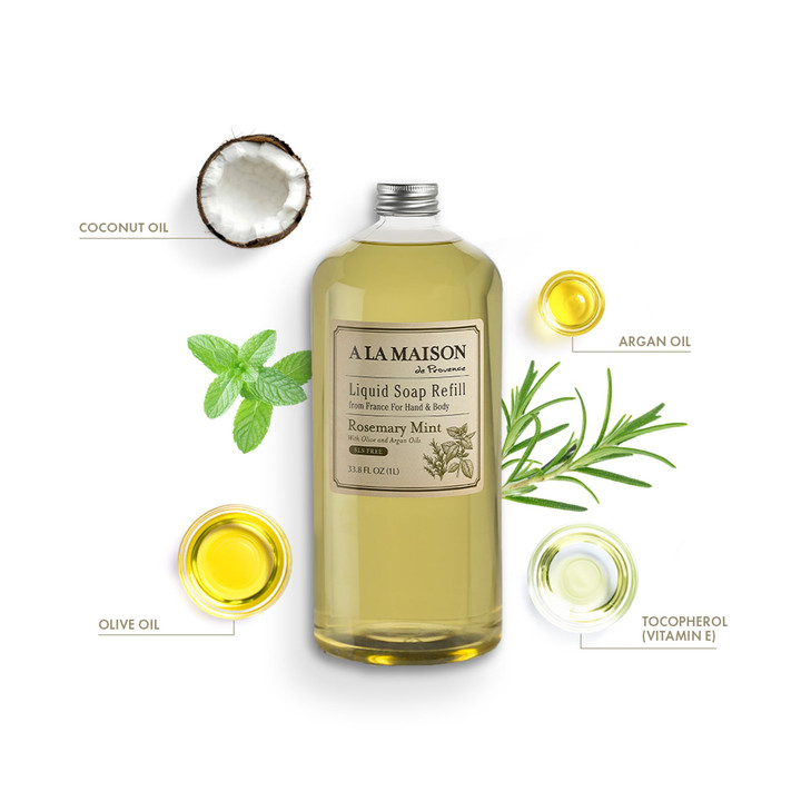 A LA MAISON Rosemary Mint Liquid Soap Bottles Moisturizing Natural Hand Wash Soap Triple French Milled Gentle To Hands 3