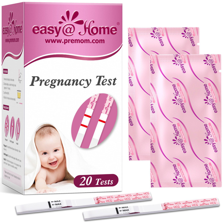 Easy@Home Pregnancy Test Strips: 20 Bulk Pregnancy Strips, Early Detection hCG Test Kit - Pruebas de Embarazo, Powered by Premom APP | 20 Pack