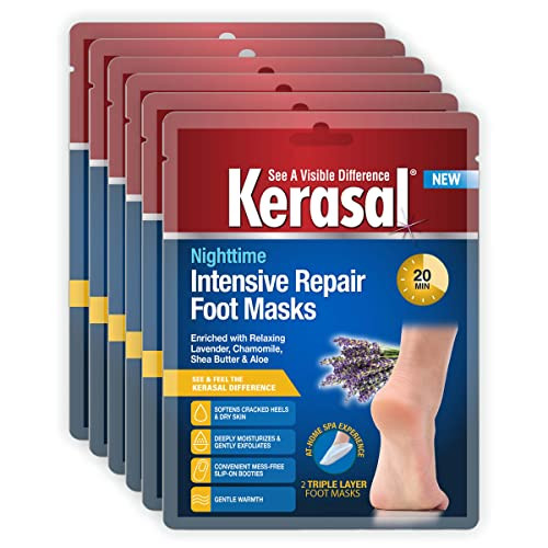 Kerasal Nighttime Intensive Repair Foot Masks Foot Mask for Cracked Heels and Dry Feet Six Pairs