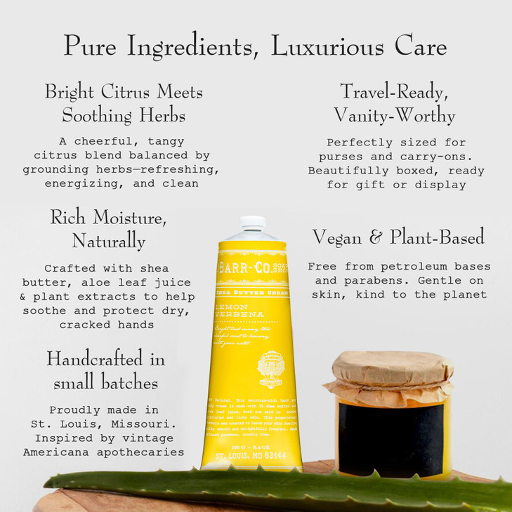 BARRCO Soap Shop Hand Cream Lemon Verbena Tangy Citrus Scent with Grounding Herbs Hand Cream for Dry Cracked Hands Shea