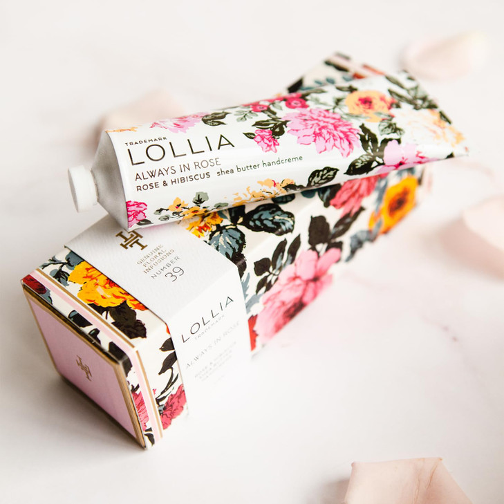 LOLLIA Always in Rose Handcreme 4 oz Rose Hibiscus Scented Hand Cream for Women Moisturizing Luxury Skin Care for Dry Ha