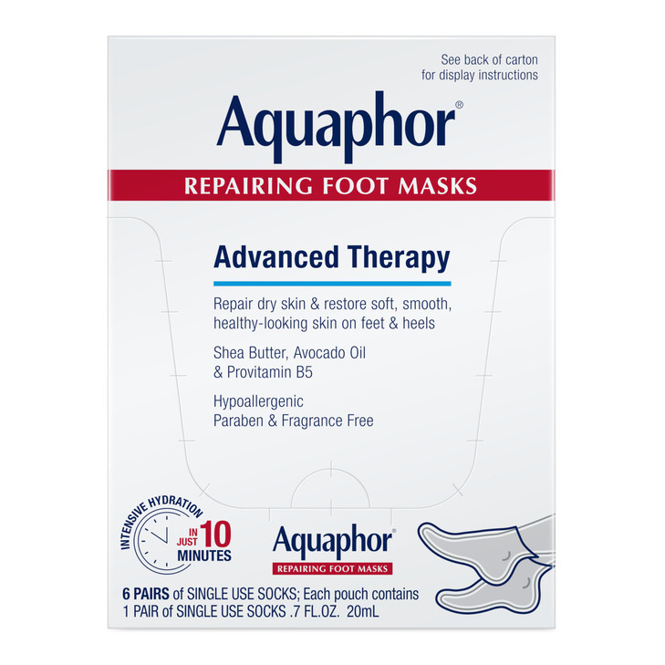 Aquaphor Repairing Foot Masks Moisturizing Socks for Dry Feet Hydrating Foot Care Treatment with Avocado Oil and Shea Bu