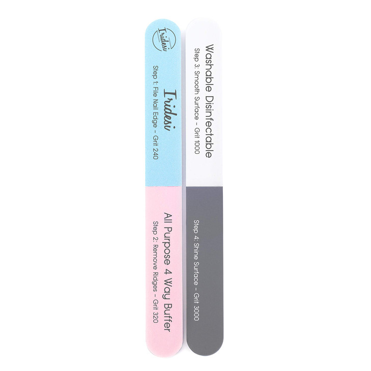 Iridesi 4 Way Finger Nail File and Buffer Emery Boards For Natural Nails 4 Fingernail Files in 1 Professional Filer Boar