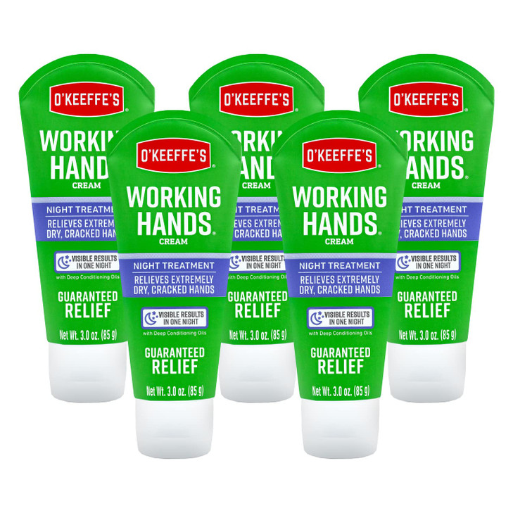 OKeeffes Working Hands Night Treatment Hand Cream 3 oz Tube Pack of 5