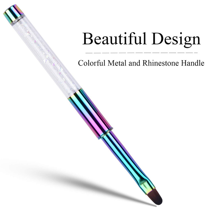 Ycyan 1Pcs Oval UV Builder Gel Nail Brush Rhinestone Handle Professional Nail Art Tool for Polygel Hard Gel