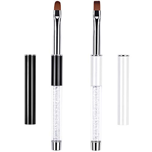 Ycyan 2Pcs Oval Flat UV Builder Gel Nail Brush Set Rhinestone Handle Professional Nail Art Design Brushes for Polygel Ha