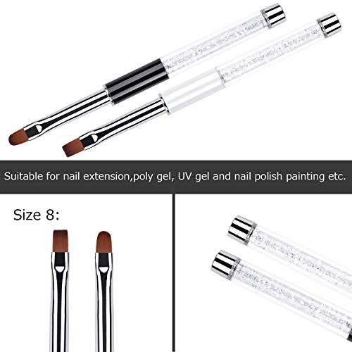 Ycyan 2Pcs Oval Flat UV Builder Gel Nail Brush Set Rhinestone Handle Professional Nail Art Design Brushes for Polygel Ha