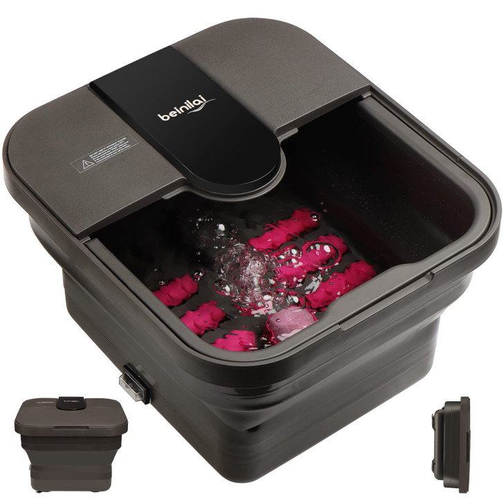 Beinilai Collapsible Foot SpaFoot Bath with Heat and Massage and Bubble JetsFoot Soak Tub with Six Non Motorized Rollers
