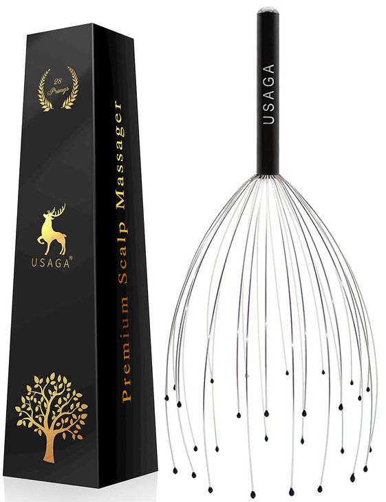 USAGA 28 Fingers Head Scratcher Head Massager Scalp Massager for Scalp Body Relaxing Black