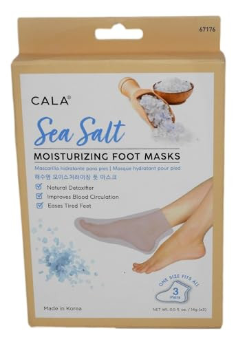 CALA Moisturizing Foot Mask Socks Sea Salt Essence Hydrating Spa Booties for Dry Tired Feet Nourishing Calming NoRinse F