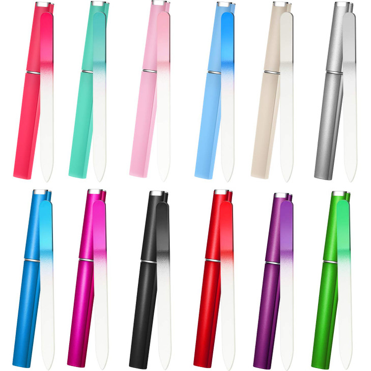 Mudder 12 Pieces Glass Nail Files for Natural Crystal Double Sided Finger Nail Files with Cases for Manicure Women CareA