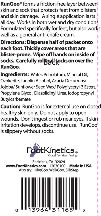 Foot Kinetics RunGoo Blister Prevention Cream for Running and Athletes 5 SingleUse Packets LongLasting SweatResistant Pr