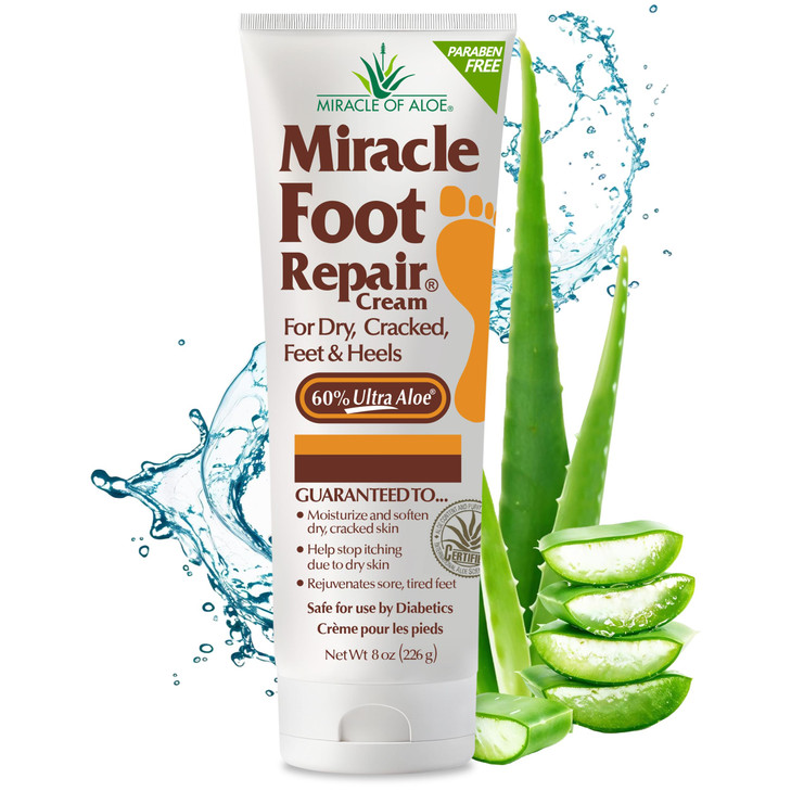 Miracle Foot Repair Cream 8 oz Repairs Dry Cracked Heels and Feet 60 Pure UltraAloe Moisturizes Softens and Repairs