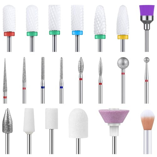MelodySusie 21pcs Nail Drill Bit Set Professional 332 Ceramic Diamond Carbide Acrylic Gel Nail Art Tool Kit Cuticle Remo