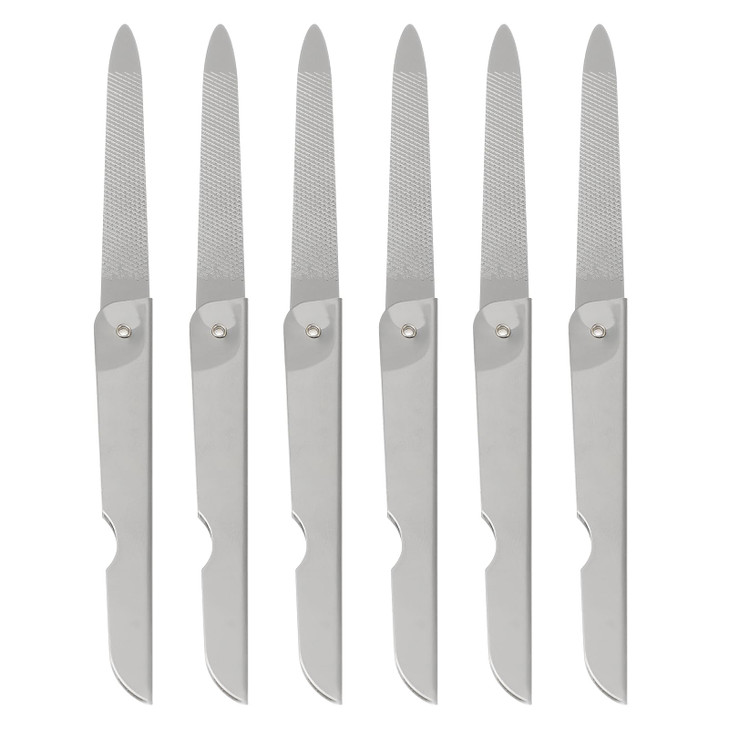 Lurrose 6pcs Folding Nail File Foldable Stainless Steel Nail File for Salon Home Travel Manicure Pedicure Care Tool