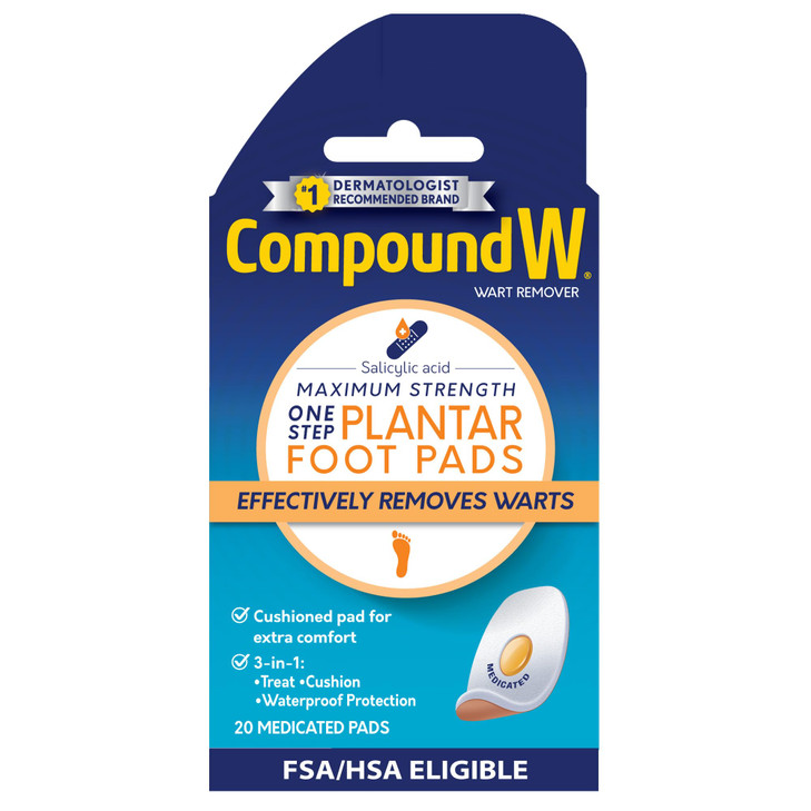 Compound W Maximum Strength One Step Plantar Wart Foot Pads with Salicylic Acid SelfAdhesive Cushioned and Waterproof Pl