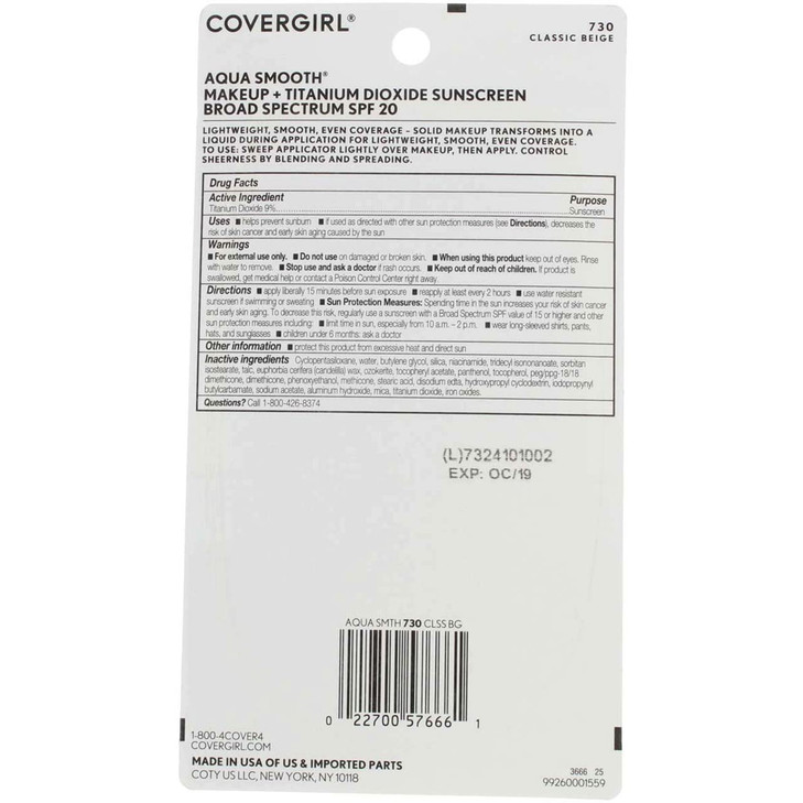 CoverGirl Aquasmooth SPF 20 Compact Foundation, 730 Classic Beige, 0.4 Ounce online at globaldelivered