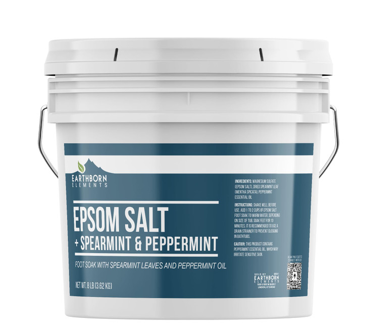 Earthborn Elements Spearmint Peppermint Epsom Salt Foot Soak 1 Gallon Bucket Minty Aroma with Real Spearmint Leaves 8 Po