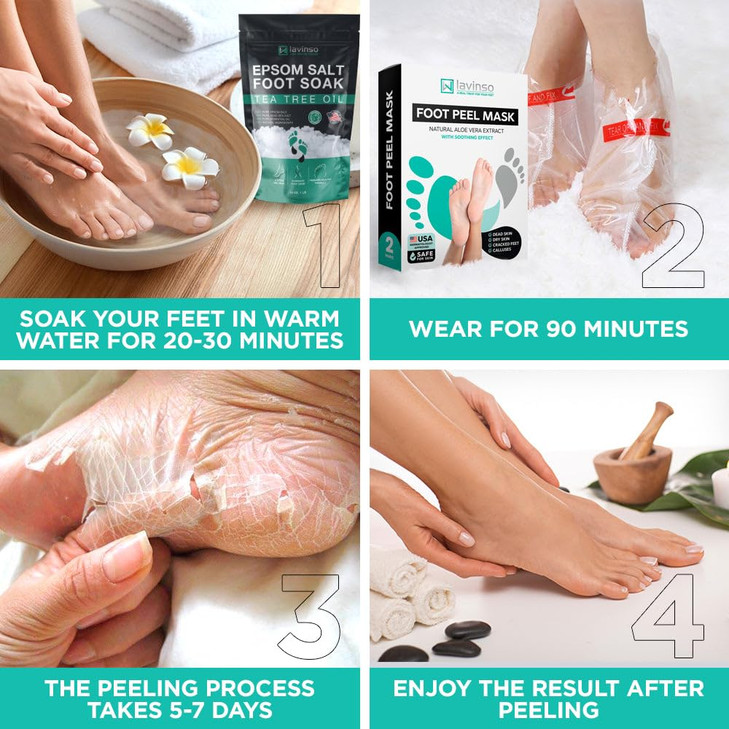 Lavinso Foot Peel Mask for Dry Cracked Feet 2 Pack Peeling Mask Removes Dead Skin and Calluses Exfoliating for Soft Baby