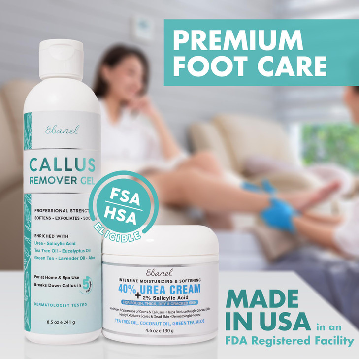 Ebanel Set of Professional Callus Remover for Feet and Urea Cream 40 Plus Salicylic Acid 2 Heel Foot Callus Remover Gel