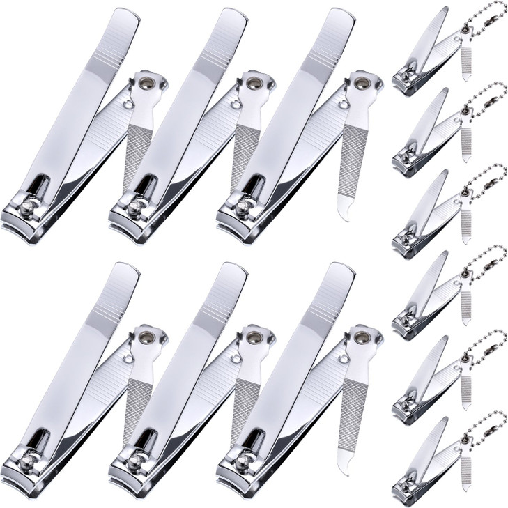 Bememo 12 Pieces Stainless Nail Clippers Set Fingernail and Toenail Clippers Nail Cutter Tool Set for Men and WomenSilve