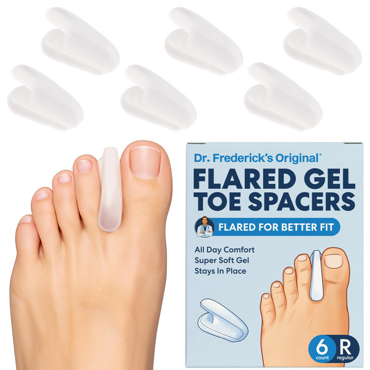 Dr Fredericks Original Flared Gel Toe Separators 6 ct Soft Toe Spacers for Bunions Overlapping Toes Pain Relief Orthotic
