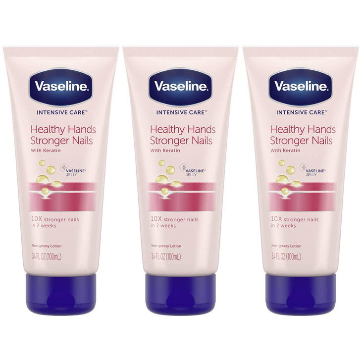 Vaseline Lotion Healthy Hands Stronger Nails with Keratin 3Pack Intensive Care Hand Lotion with Petroleum Jelly 34 Oz Ea