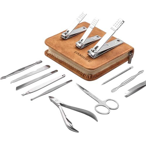 FAMILIFE Manicure Set Nail Professional Kit Manicure Kits Nail Clipper Sets 13PCS Stainless Steel Pedicure Sets Mens Gro