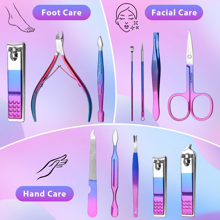 CGBE 12Pcs Manicure Set Nail Clippers Pedicure Kit Men Women Grooming kit Manicure Professional Nail Care Tools Gift wit