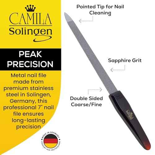Camila Solingen CS18 Sapphire Metal Nail File for Natural Nails Fingernail and Toenail Care 7 Double Sided Coarse and Fi