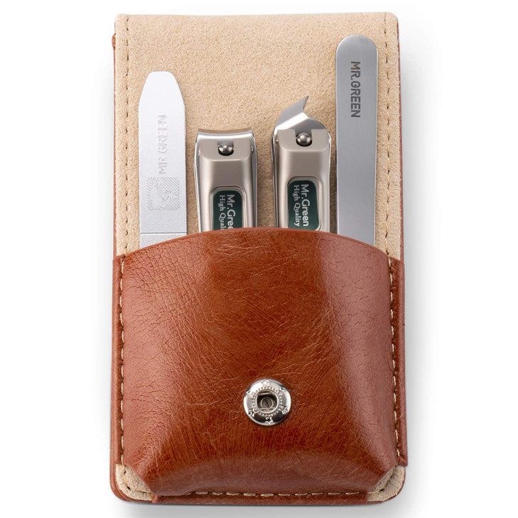 MRGREEN Nail Clipper 4Pcs Set Stainless Steel Manicure Pedicure Set Medical Grade Grooming Kit with Travel Case Gift Box