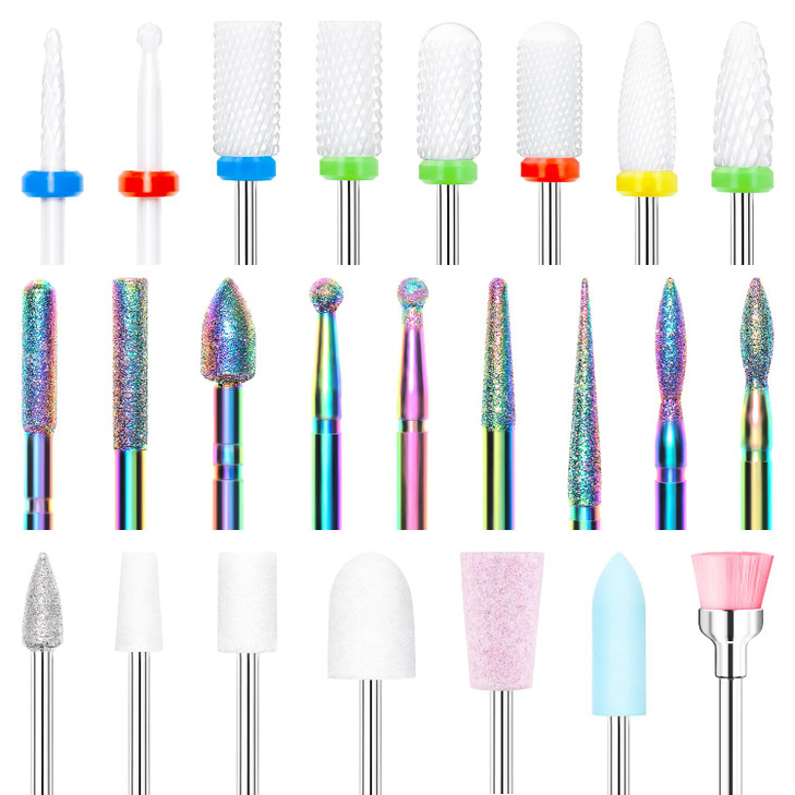 Modelones 24 Pcs Nail Drill Bit Set 332 Ceramic Diamond Carbide Nail Drill Bits Acrylic Gel Nail Bit Kit Cuticle Remover