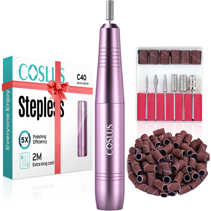 COSLUS C40 Electric Nail Drill File Professional for Acrylic Gel Dip Powder Nails Portable Nail Machine Kit Manicure Ped