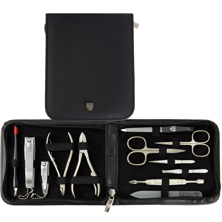 3 Swords Germany brand quality 12 piece manicure pedicure grooming kit set for professional finger toe nail care with bl