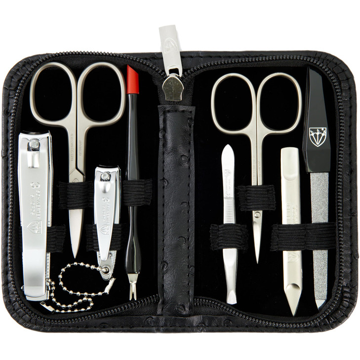 3 Swords Germany brand quality 8 piece manicure pedicure grooming kit set for professional nail care with synthetic leat