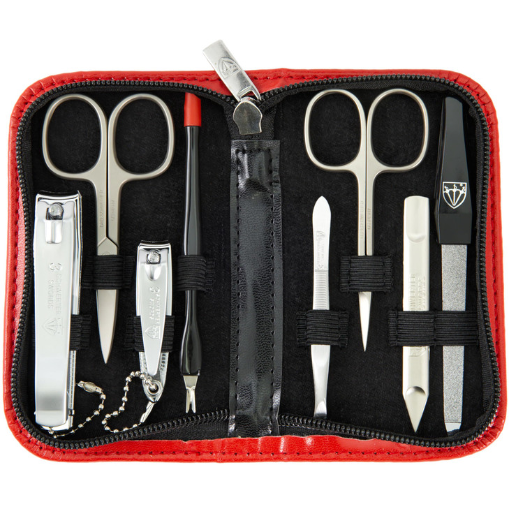 3 Swords Germany brand quality 8 piece manicure pedicure grooming kit set for professional nail care with synthetic leat